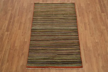 Contemporary Rug with Rustic Stripe Design in Warm Hues 3x5