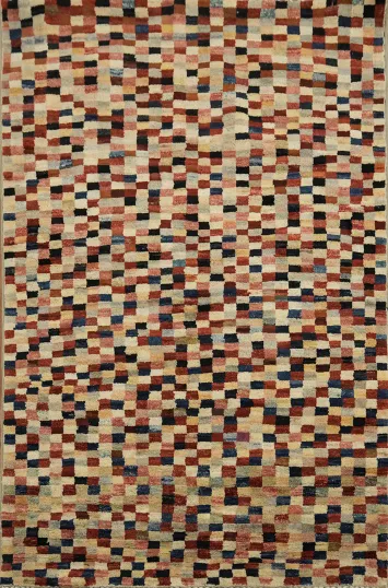 Checkered Gabbeh Kashkoli Wool Area Rug 3x5
