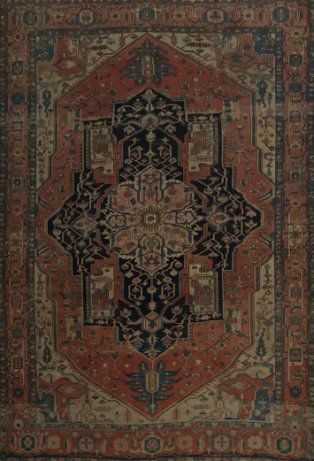 Pre-1900 Antique Heriz Serapi Persian Area Rug 10x13 Perfect for Classic Interiors