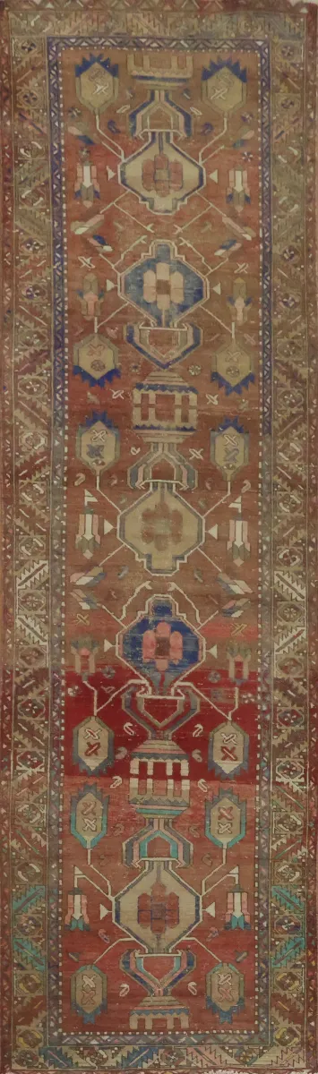 Geometric Wool Heriz Persian Runner Rug 3x11