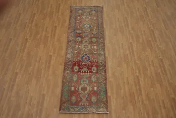 Geometric Wool Heriz Persian Runner Rug 3x11