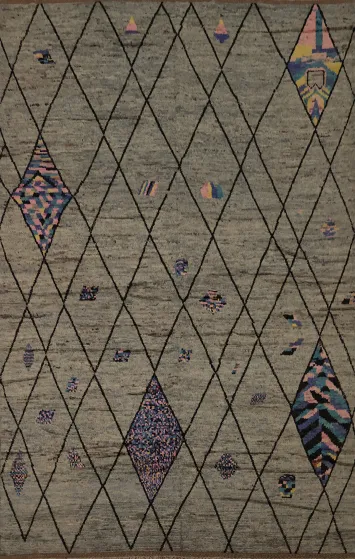 Geometric Moroccan Large Area Rug 10x14 with Pastel Highlights