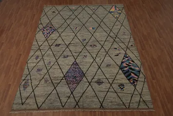 Geometric Moroccan Large Area Rug 10x14 with Pastel Highlights