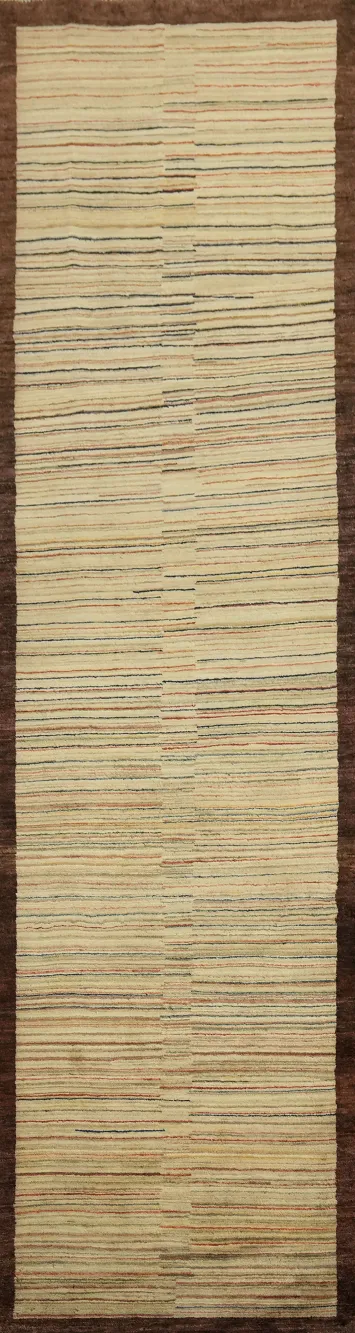 Striped Gabbeh Kashkoli Oriental Runner Rug 3x10