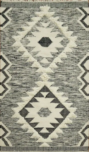 Ivory/ Black Durrie Kilim Oriental Area Rug 3x5