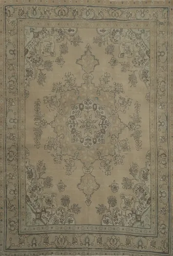 Neutral Toned Tabriz Persian Area Rug 10x12 with Botanical Design