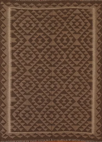 Brown Kilim Wool Area Rug 5x6