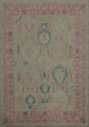 Artisan Oushak Area Rug 8x10 with Intricate Floral and Leaf Patterns