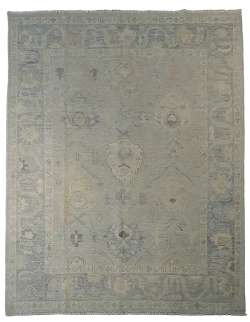 Floral Oushak Vegetable Dye Wool Area Rug 7x9