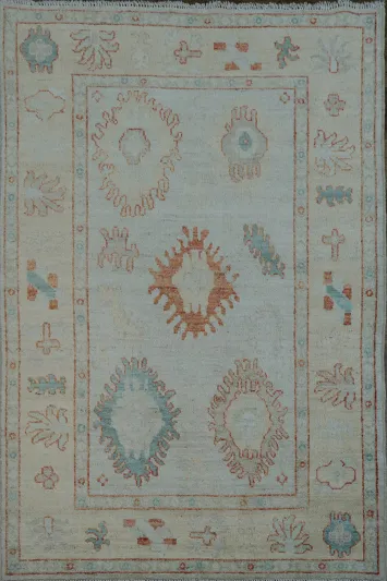 Vegetable Dye Oushak Turkish Area Rug 4x6 ft