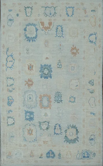 Charming Blue and Warm Toned Oushak Turkish Rug Ideal for Tranquil and Stylish Homes 5x8