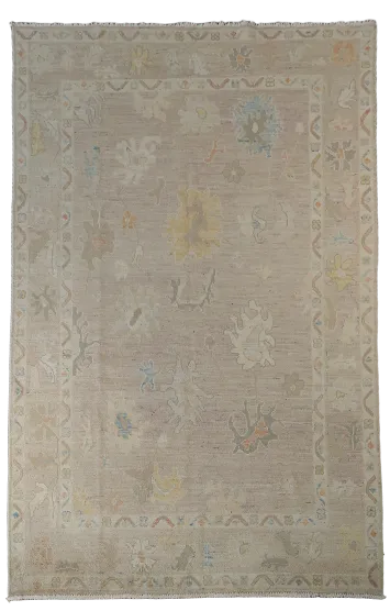 Pale Lilac Purple Neutral Turkish Rug with Subtle Floral Patterns 6x9 ft