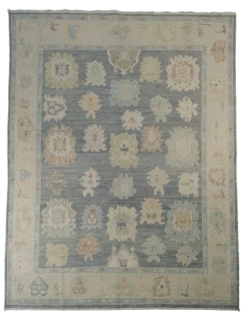 Floral Gray Oushak Vegetable Dye Area Rug 8x10