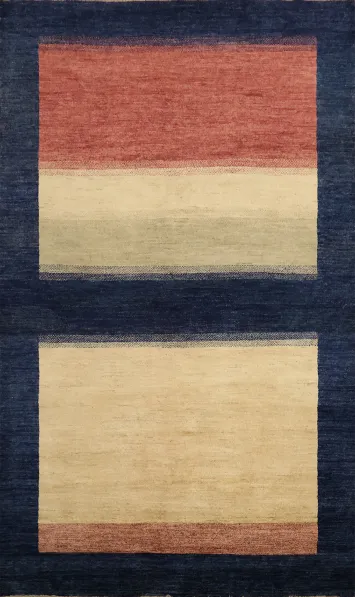 Artistic Two-Panel Rug in Red, Cream, and Blue Tone 6x8
