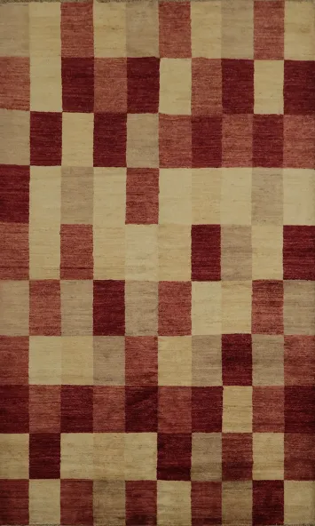 Handmade Checkered Gabbeh Kashkoli Area Rug 6x8 for Modern Spaces