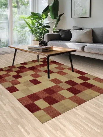 Handmade Checkered Gabbeh Kashkoli Area Rug 6x8 for Modern Spaces