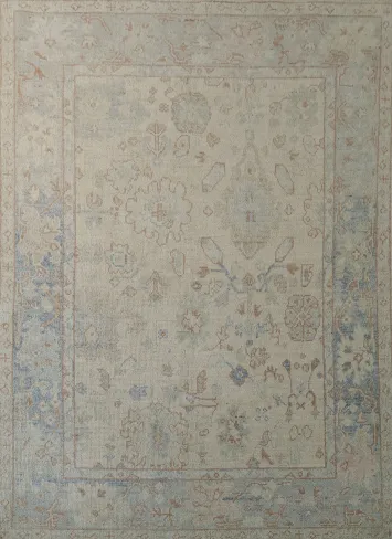 Soft Neutral Patterned Oushak Turkish Area Rug 5x7 ft