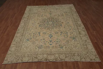 Distressed Floral Tabriz Persian Area Rug 7x11