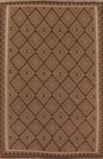 Brown Wool Kilim Oriental Area Rug 7x10