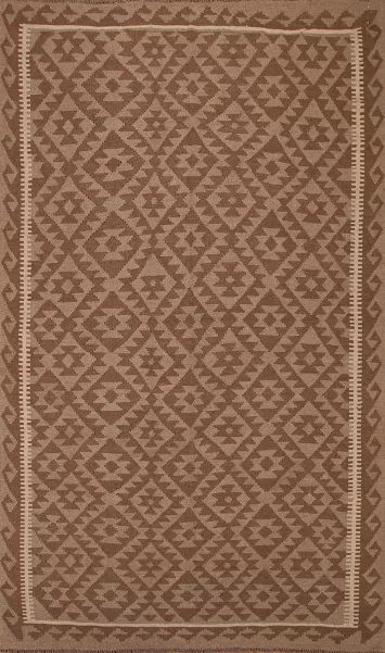 Geometric Kilim Brown Wool Area Rug 7x10