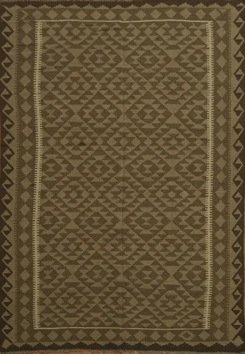 Brown Wool Kilim Geometric Area Rug 7x10