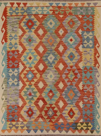 Geometric Kilim Wool Area Rug 5x6