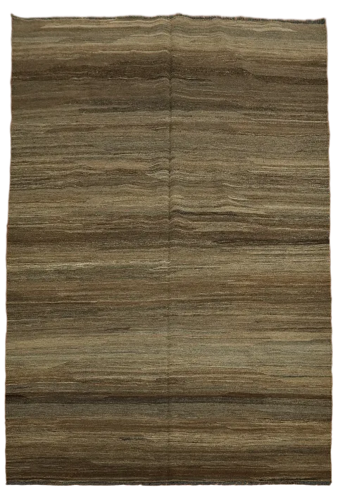 Earth Tone Kilim Brown Wool Area Rug 7x10