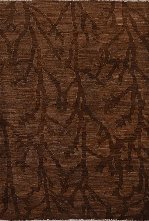 Nature Print Gabbeh Kashkoli Brown Area Rug 4x6