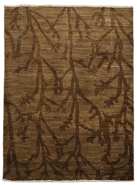 Nature Print Gabbeh Kashkoli Brown Area Rug 4x6