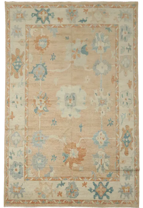 Pastel Tones Oushak Turkish Hand-Knotted Rug 8x12 ft