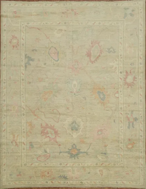 Vegetable Dye Beige Oushak Turkish Area Rug 9x12