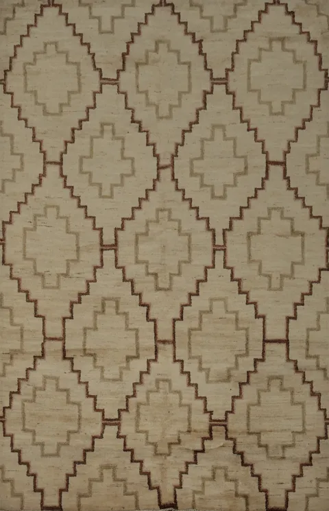 Vegetable Dye Gabbeh Area Rug 6x8 with Unique Geometric Pattern