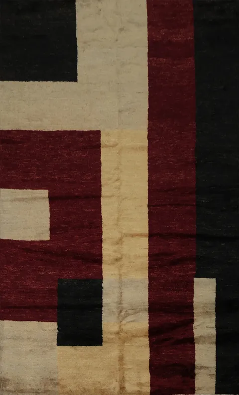 Sophisticated Vegetable Dye Gabbeh Area Rug 6x8 with Bold Patterns
