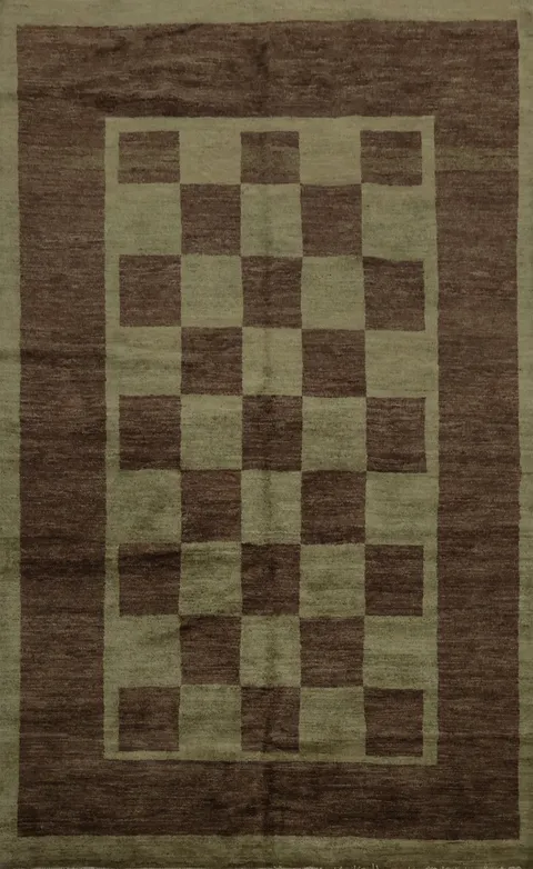 Sophisticated Gabbeh Vegetable Dye Area Rug 6x8 with Subtle Olive Hues