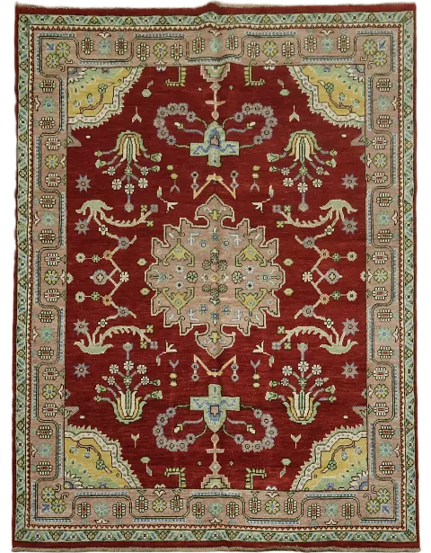Exquisite Red Medallion Turkish Wool Rug with Greek Style 6'x8'