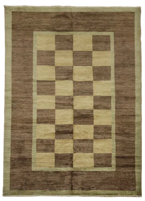 Stylish Brown and Beige Checkerboard Rug for Living Rooms 6x8