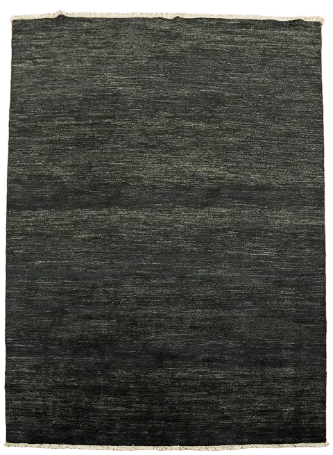 Solid Black Gabbeh Hand-Knotted Wool Rug for Modern Spaces 6x8 ft