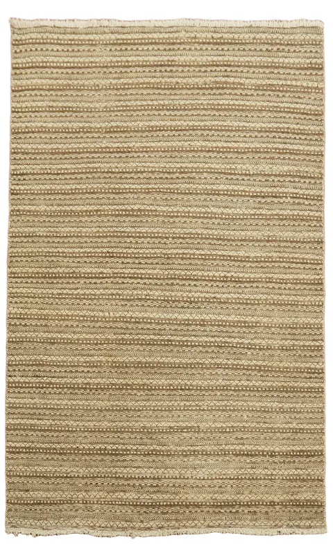 Minimalist Beige and Brown Striped Rug for a Cozy Living Space 4'x6'