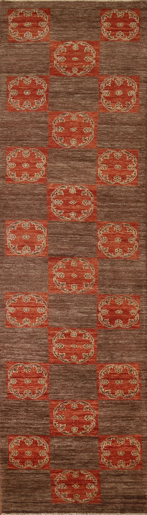 Brown Modern Gabbeh Wool Runner Rug 3x10