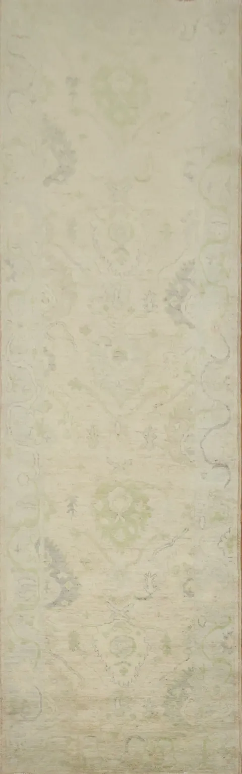 Floral Oushak Vegetable Dye Runner Rug 3x10