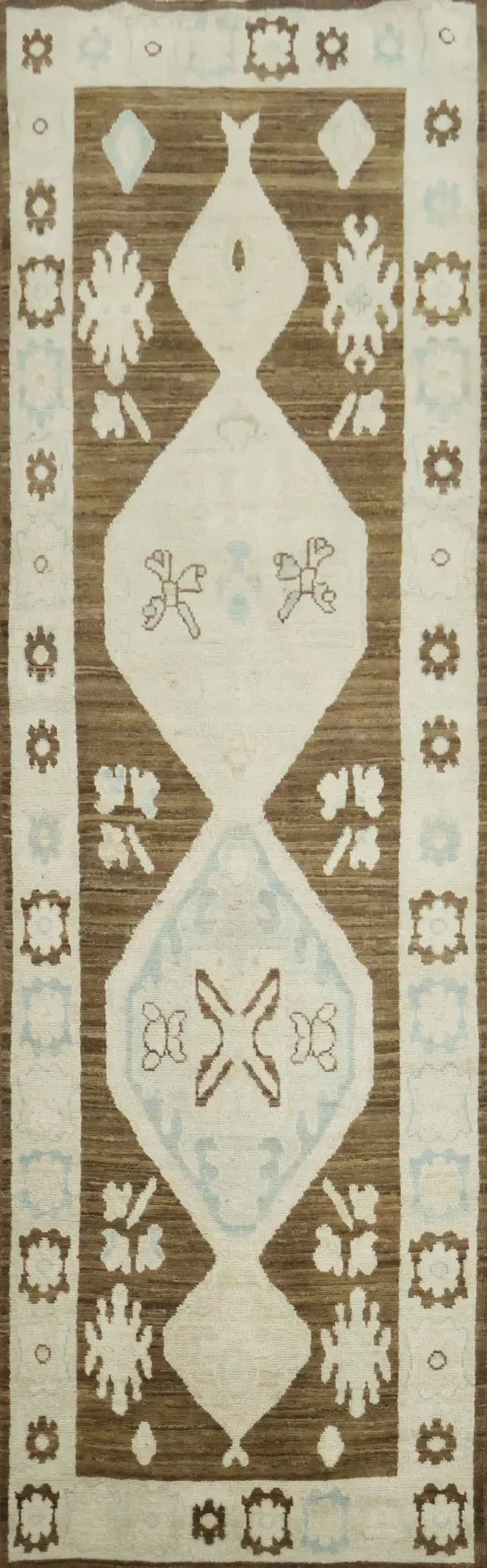 Geometric Oushak Turkish Runner Rug 3x9