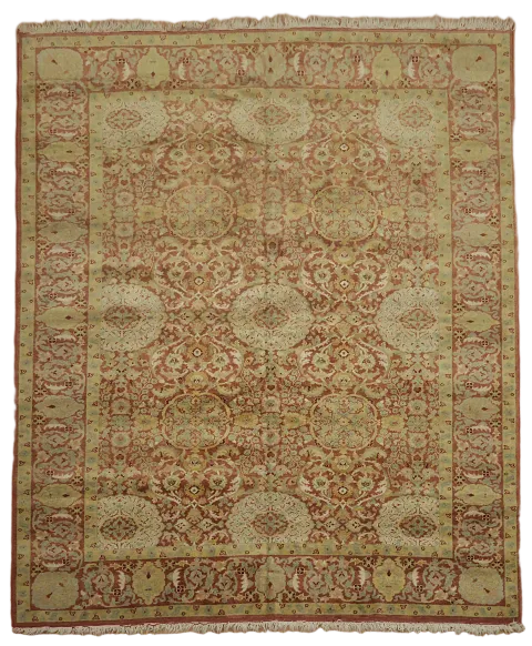 Luxurious Vintage-Inspired Turkish Rug in Soft Beige and Warm Rust 8x10