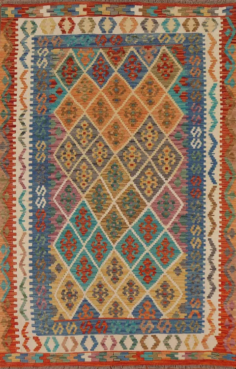 Trellis Wool Kilim Oriental Area Rug 5x6