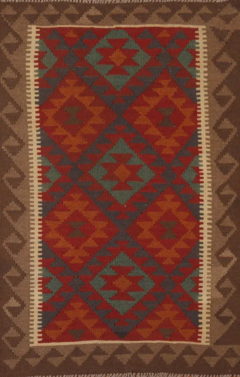 Geometric Kilim Wool Area Rug 3x5