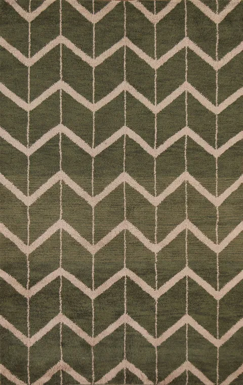 Green Patterned Chevron 5x8 Modern Hand-Knotted Oriental Area Rug