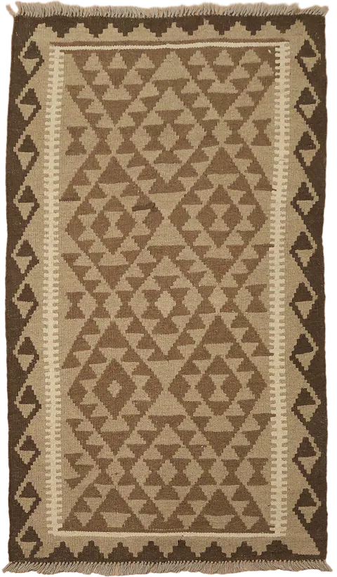 Brown Wool Kilim Reversible Area Rug 3x5