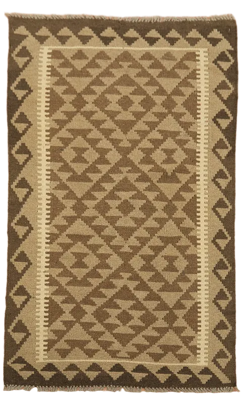 Brown Wool Kilim Reversible Area Rug 3x5