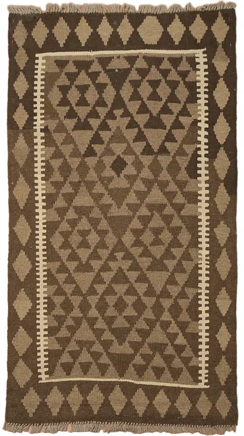 Brown Kilim Reversible Wool Area Rug 3x5