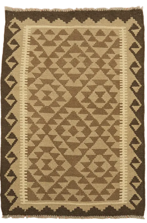 Reversible Wool Kilim Brown Area Rug 3x5