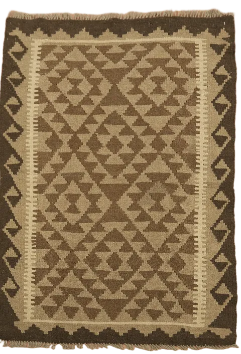 Reversible Wool Kilim Brown Area Rug 3x5